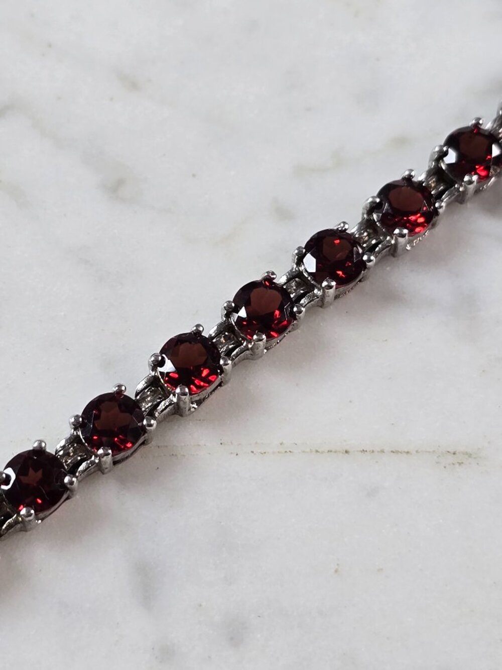 Womens Vintage Estate Sterling Silver Garnet Bracelet 13.6g E7967